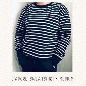 Rewind black white Striped J’Adore sweatshirt NWT
